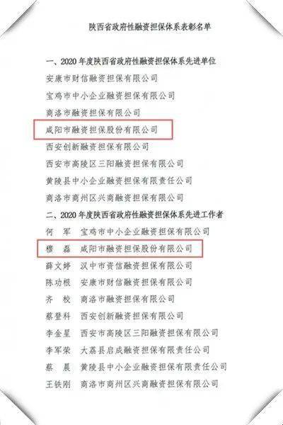 喜訊 市融資擔保公司榮獲2020年度陜西省政府性融資擔保體系先進單位榮譽稱號